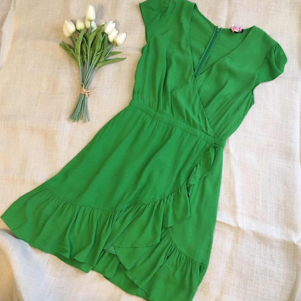 Jcrew Green Ruffle Dress